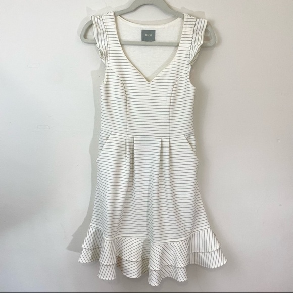 Anthropologie  Maeve Sunland Striped V Neck Flutter Ruffle Sleeve Knit Dress 4 - Picture 2 of 8